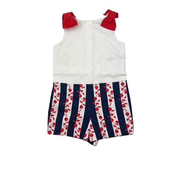 Janie and Jack Navy Floral Striped Romper - Picture 1 of 6